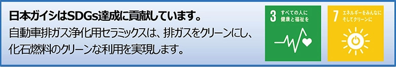 日本ガイシはSDGs達成に貢献しています。自動車排ガス浄化用セラミックスは、排ガスをクリーンにし、化石燃料のクリーンな利用を実現します。