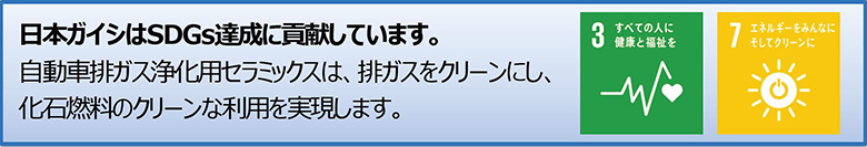 日本ガイシはSDGs達成に貢献しています。 自動車排ガス浄化用セラミックスは、排ガスをクリーンにし、 化石燃料のクリーンな利用を実現します。