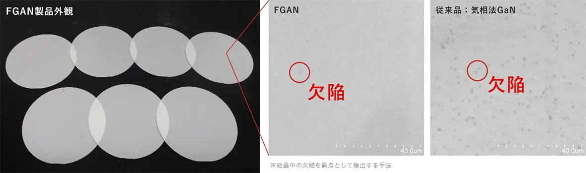ウエハー表面のカソードルミネッセンス像によるウエハー表面の結晶欠陥の写真
