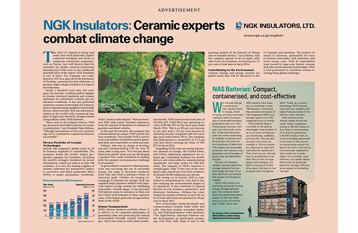 2016年5月26日 NGK Insulators: Ceramic experts combat climate change(The Financial Times)